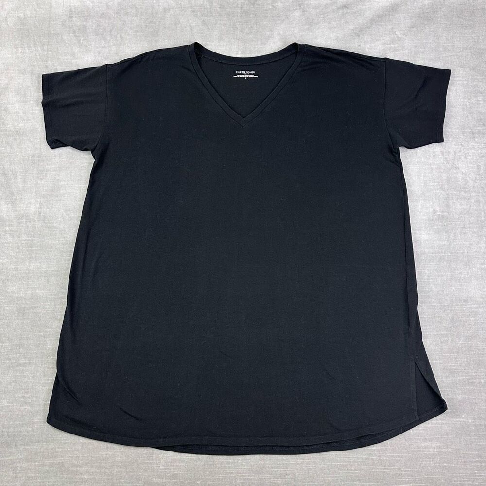 Eileen Fisher Woman T-Shirt Women’s 1X Black Organic Cotton Short Sleeve Minimal